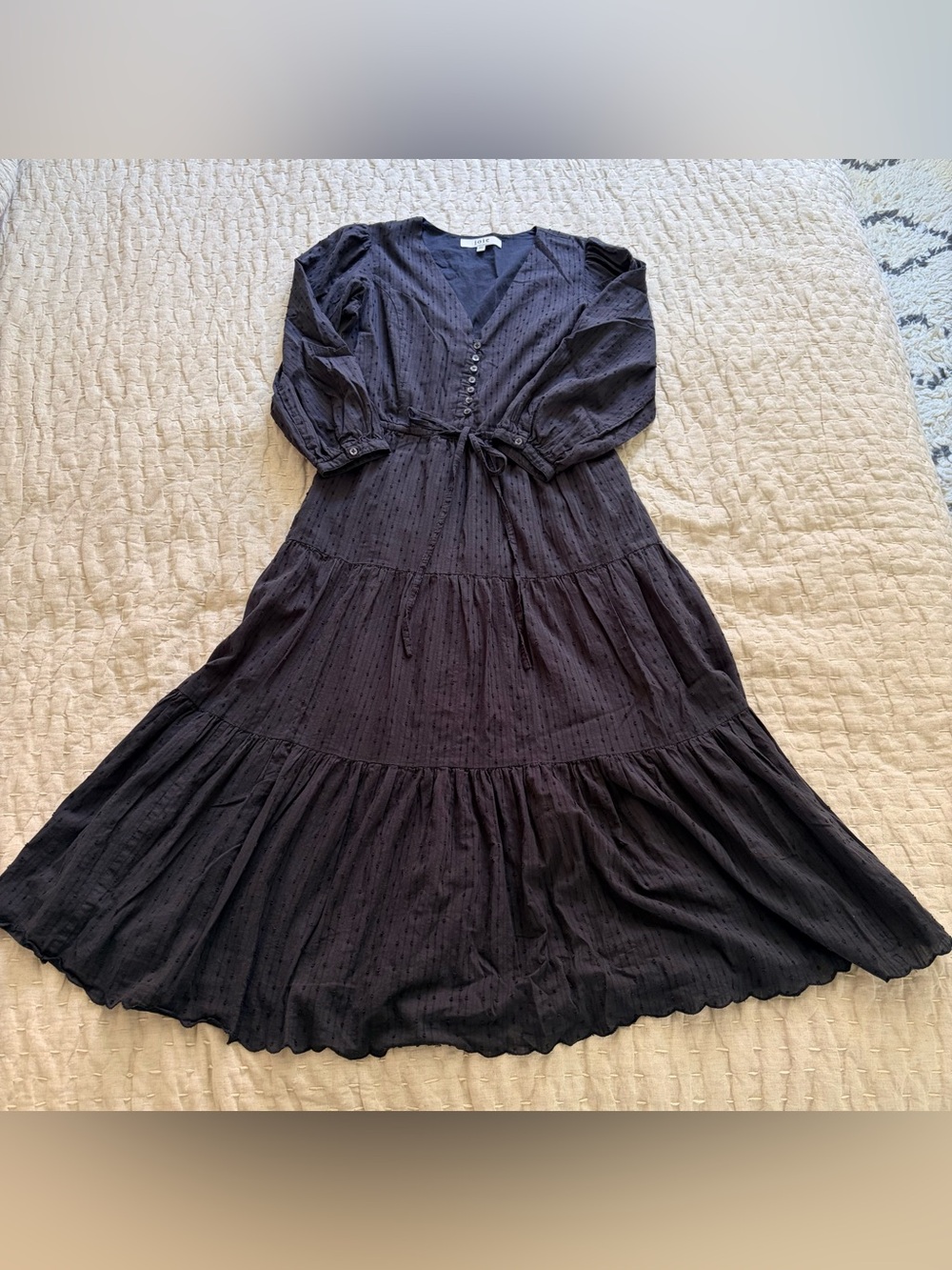 Joie Black Tiered V-Neck Button-Front Maxi Dress